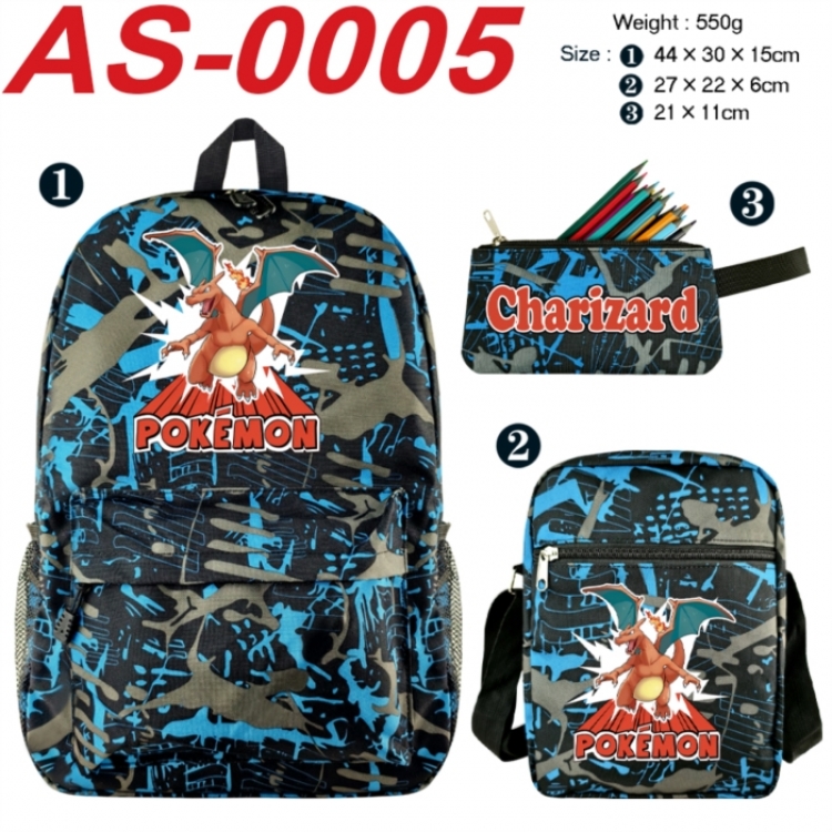 Pokemon Anime canvas backpack backpack+lunch bag+pencil case set 550g