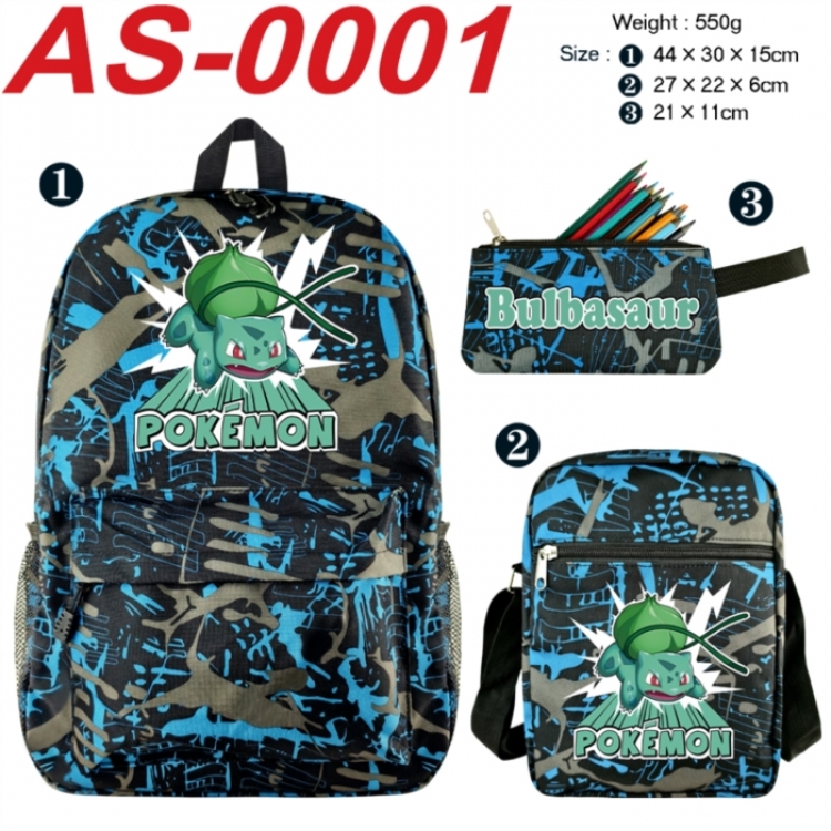Pokemon Anime canvas backpack backpack+lunch bag+pencil case set 550g
