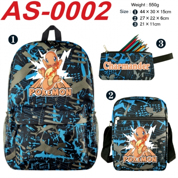 Pokemon Anime canvas backpack backpack+lunch bag+pencil case set 550g