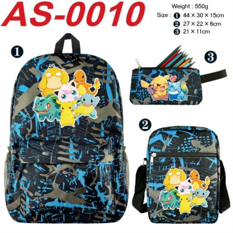 Pokemon Anime canvas backpack backpack+lunch bag+pencil case set 550g