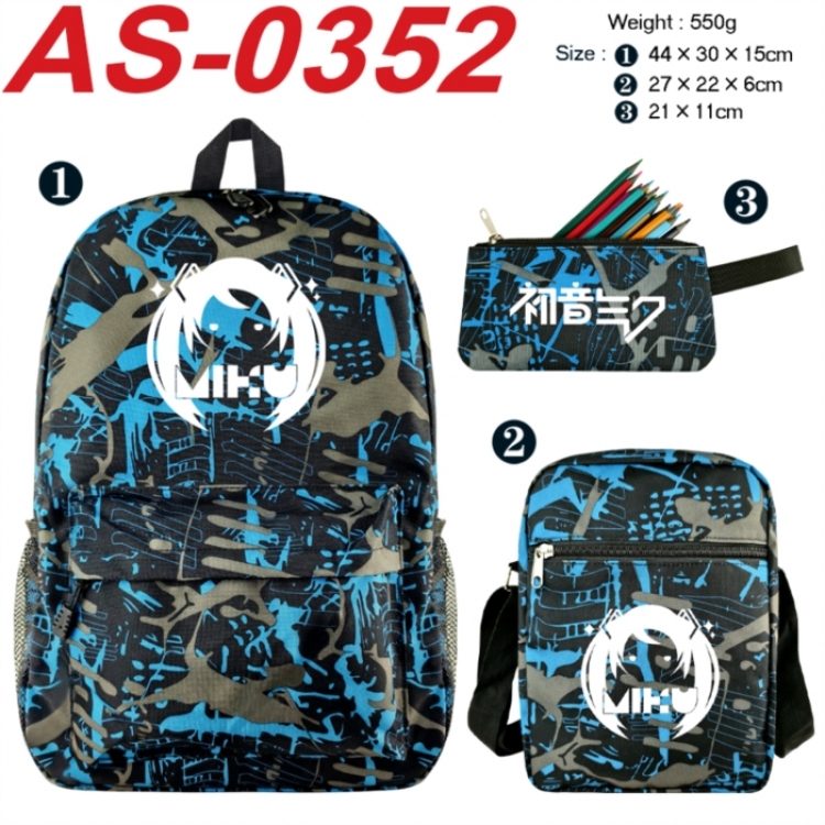 Hatsune Miku Anime canvas backpack backpack+lunch bag+pencil case set 550g