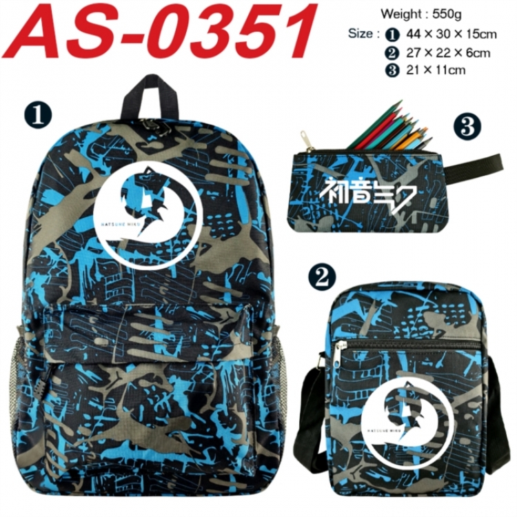 Hatsune Miku Anime canvas backpack backpack+lunch bag+pencil case set 550g
