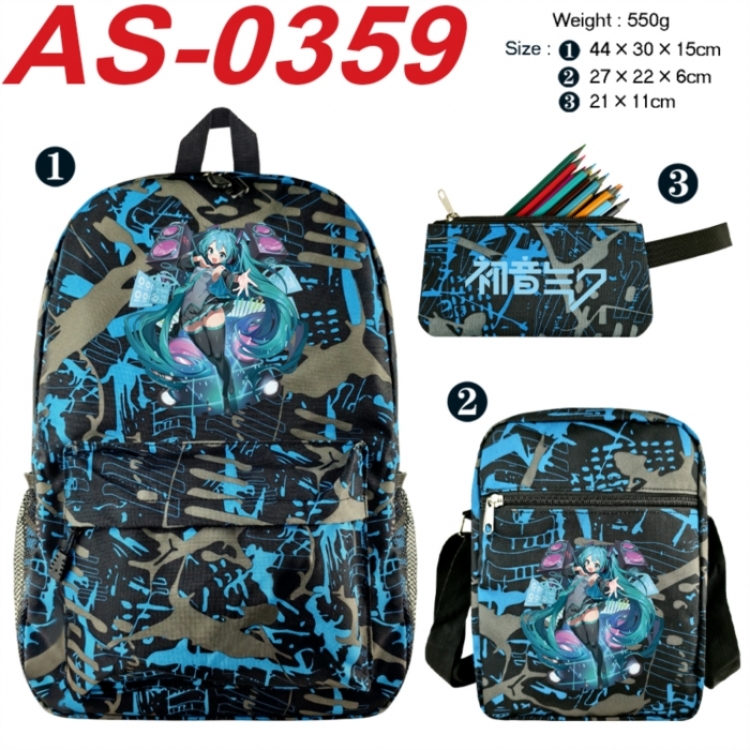 Hatsune Miku Anime canvas backpack backpack+lunch bag+pencil case set 550g
