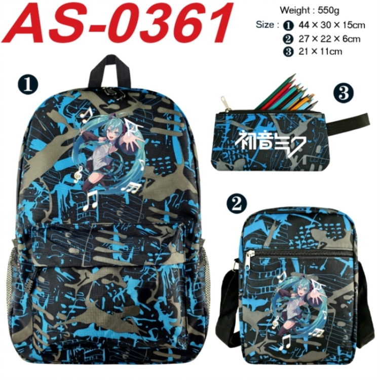 Hatsune Miku Anime canvas backpack backpack+lunch bag+pencil case set 550g