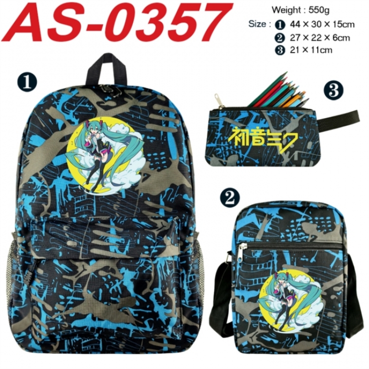 Hatsune Miku Anime canvas backpack backpack+lunch bag+pencil case set 550g