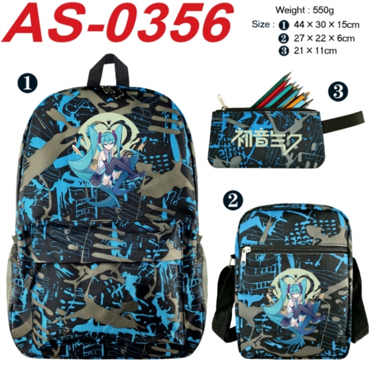 Hatsune Miku Anime canvas backpack backpack+lunch bag+pencil case set 550g