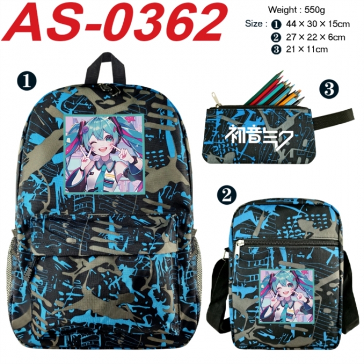Hatsune Miku Anime canvas backpack backpack+lunch bag+pencil case set 550g