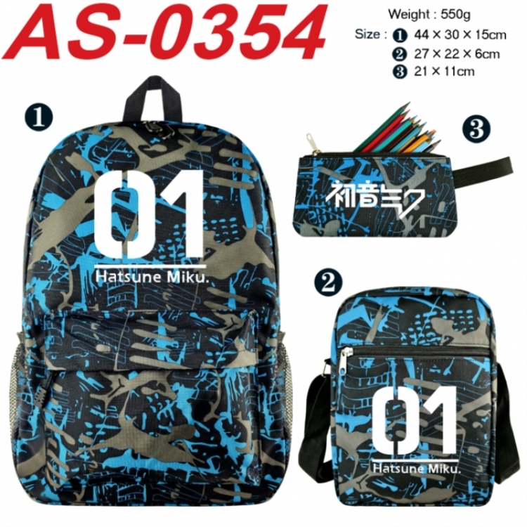 Hatsune Miku Anime canvas backpack backpack+lunch bag+pencil case set 550g