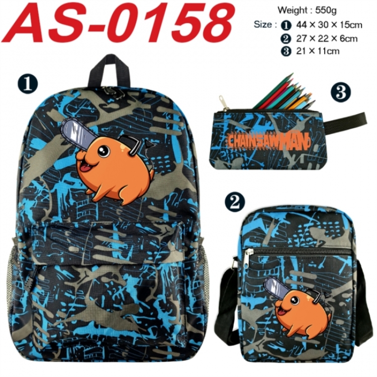 Chainsaw man Anime canvas backpack backpack+lunch bag+pencil case set 550g