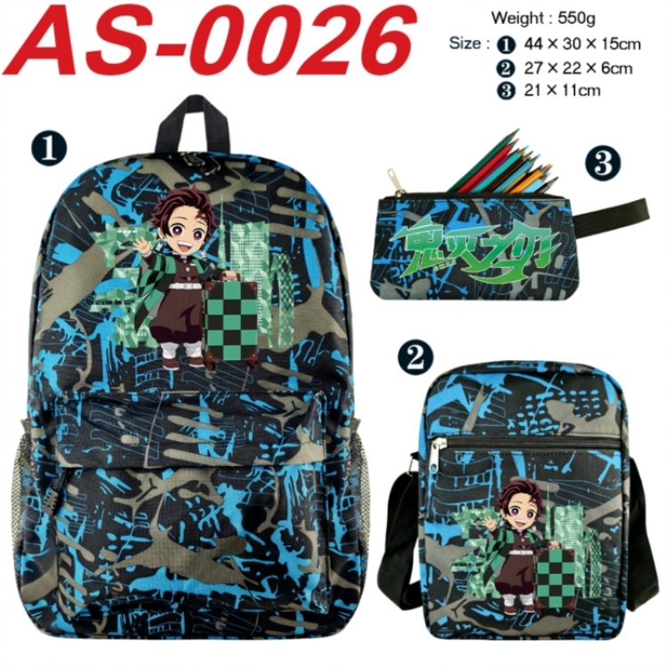 Demon Slayer Kimets Anime canvas backpack backpack+lunch bag+pencil case set 550g
