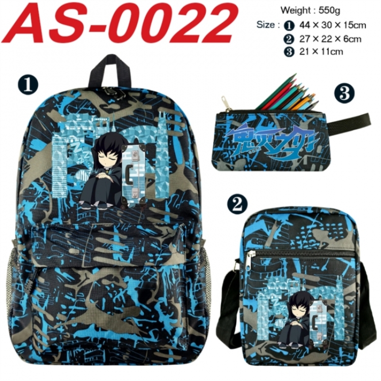 Demon Slayer Kimets Anime canvas backpack backpack+lunch bag+pencil case set 550g