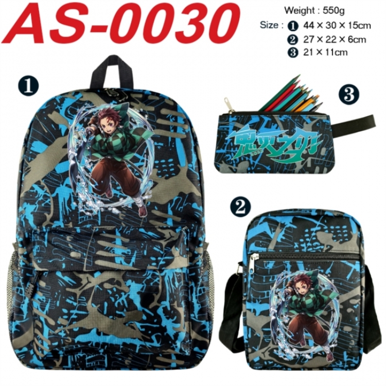 Demon Slayer Kimets Anime canvas backpack backpack+lunch bag+pencil case set 550g