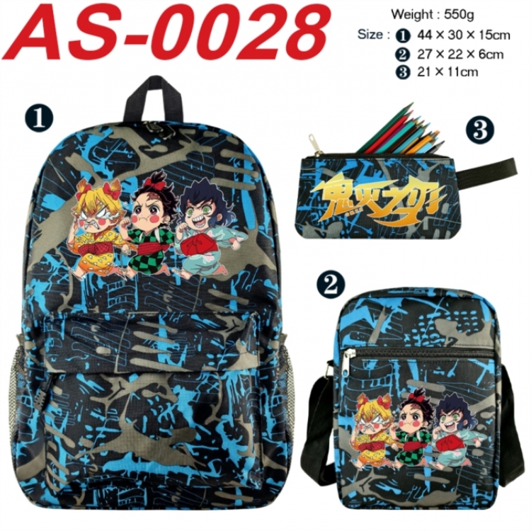 Demon Slayer Kimets Anime canvas backpack backpack+lunch bag+pencil case set 550g