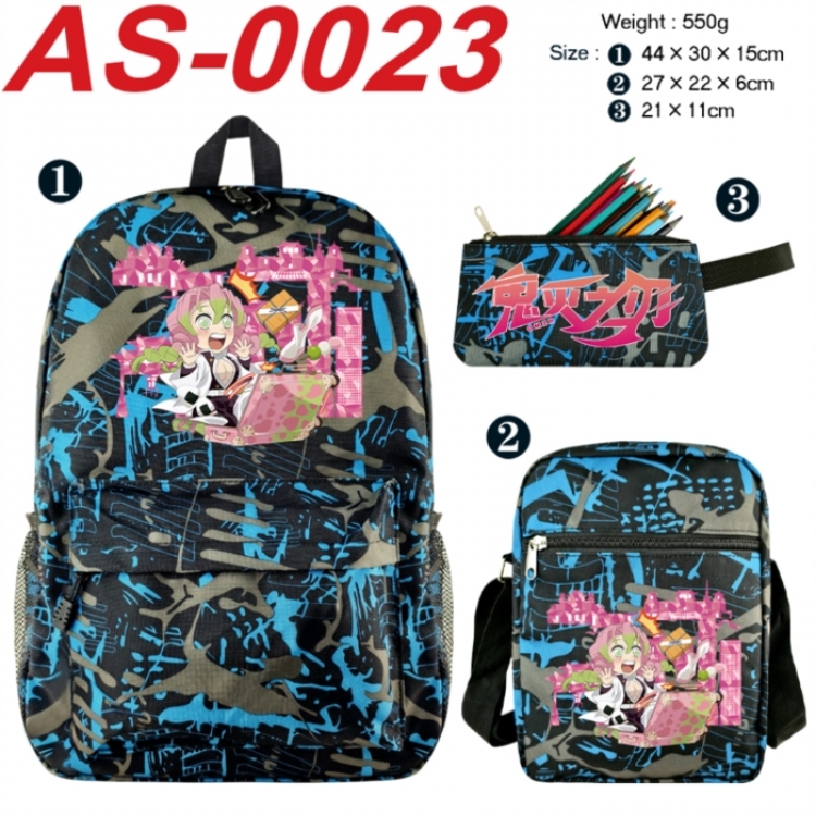 Demon Slayer Kimets Anime canvas backpack backpack+lunch bag+pencil case set 550g