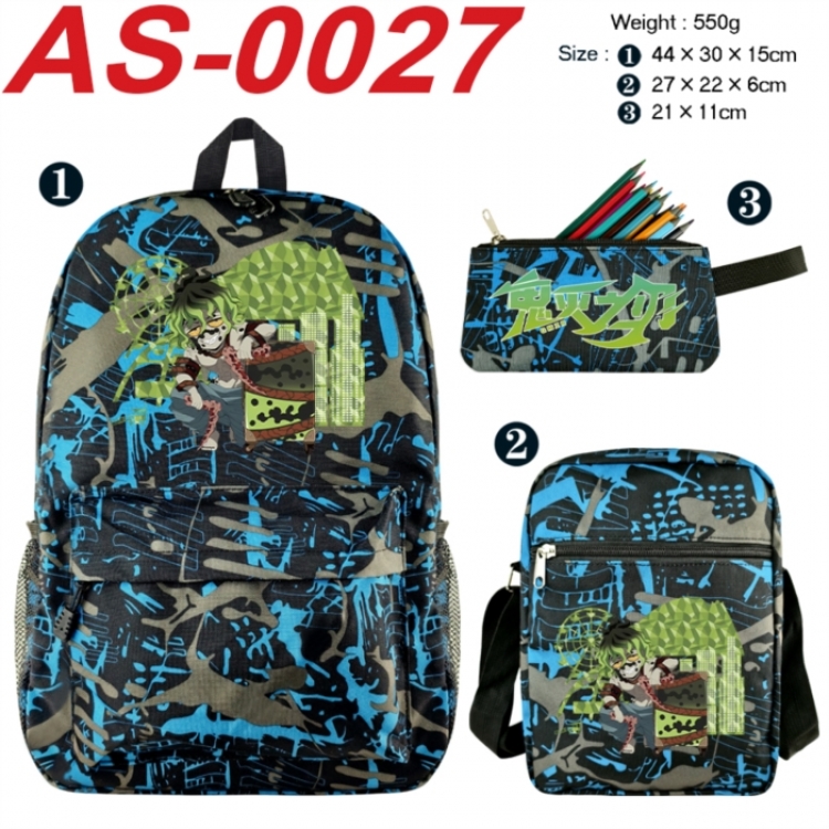 Demon Slayer Kimets Anime canvas backpack backpack+lunch bag+pencil case set 550g