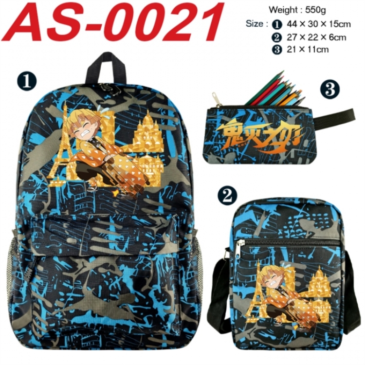 Demon Slayer Kimets Anime canvas backpack backpack+lunch bag+pencil case set 550g