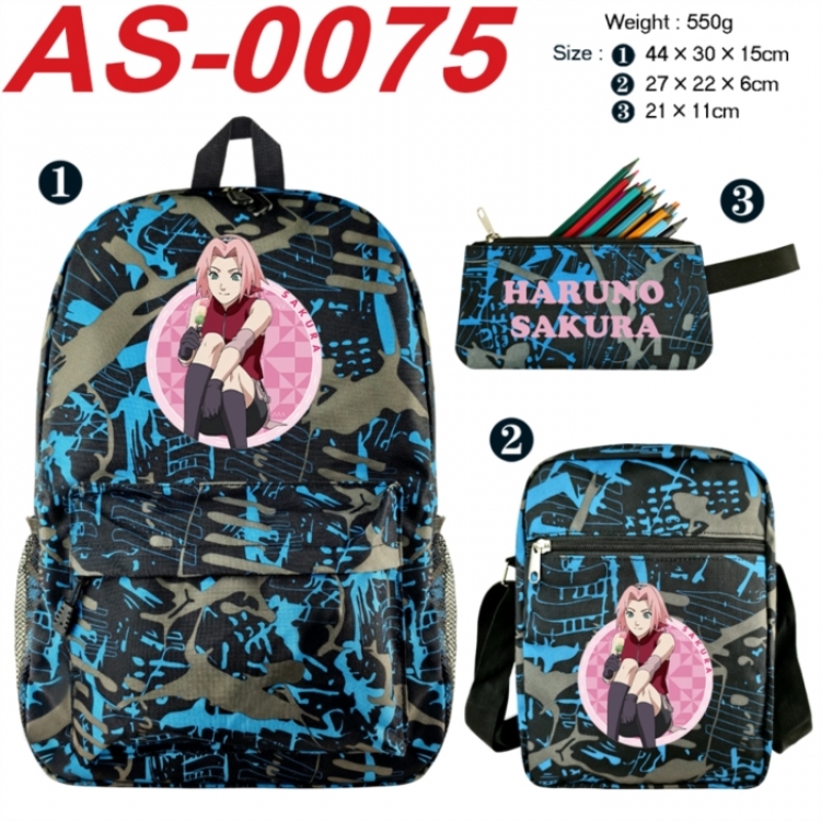 Naruto Anime canvas backpack backpack+lunch bag+pencil case set 550g