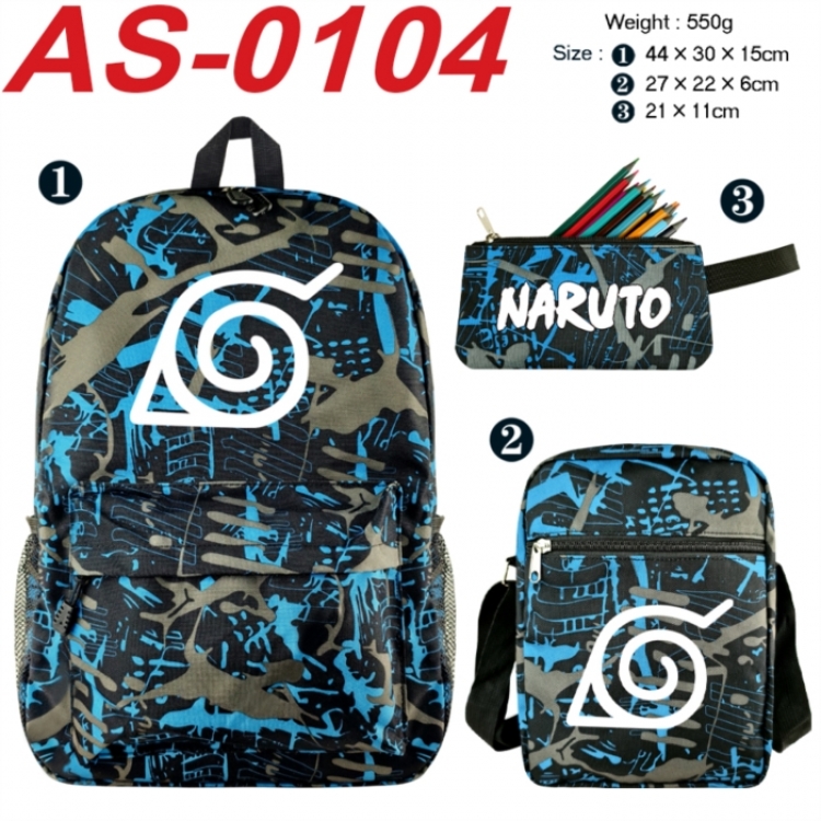 Naruto Anime canvas backpack backpack+lunch bag+pencil case set 550g
