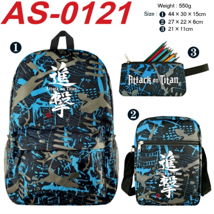 Shingeki no Kyojin Anime canvas backpack backpack+lunch bag+pencil case set 550g