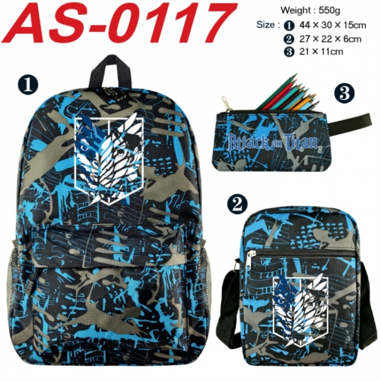 Shingeki no Kyojin Anime canvas backpack backpack+lunch bag+pencil case set 550g