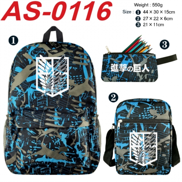 Shingeki no Kyojin Anime canvas backpack backpack+lunch bag+pencil case set 550g