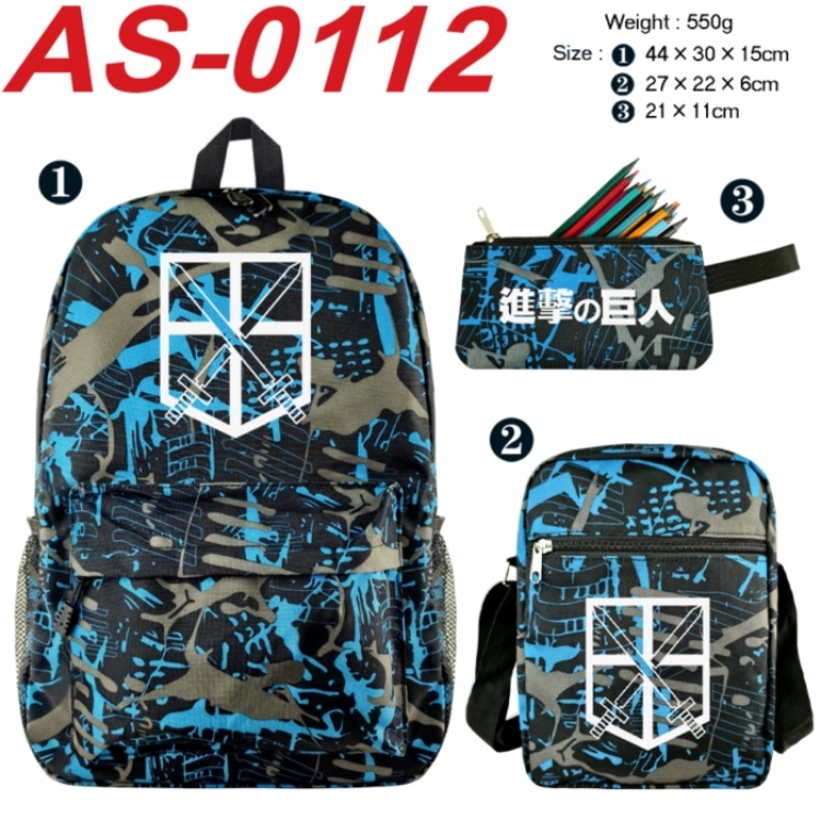 Shingeki no Kyojin Anime canvas backpack backpack+lunch bag+pencil case set 550g