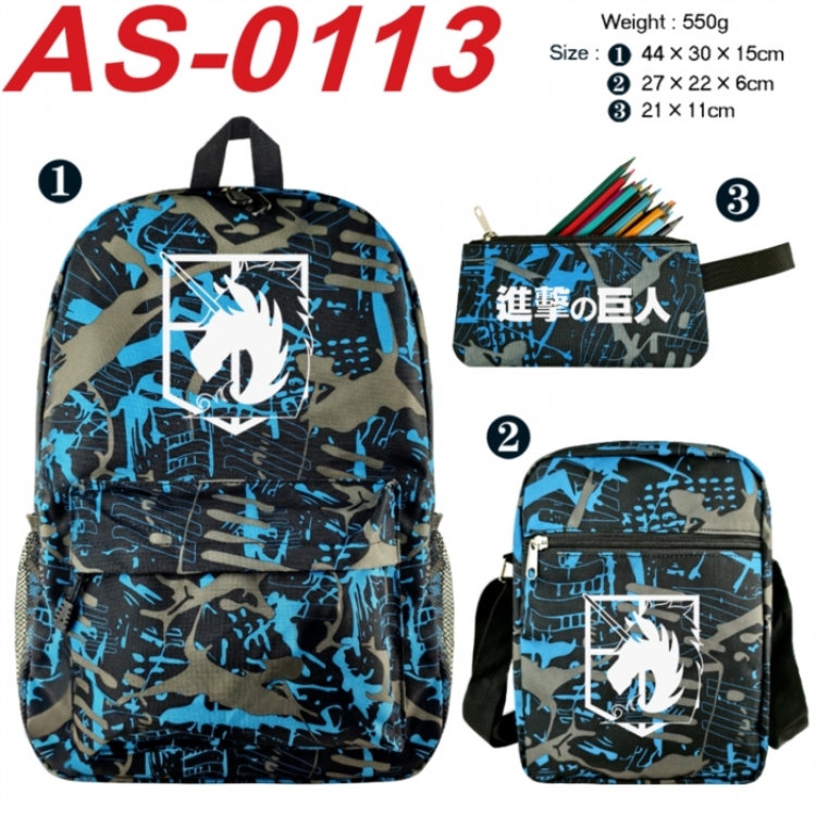 Shingeki no Kyojin Anime canvas backpack backpack+lunch bag+pencil case set 550g