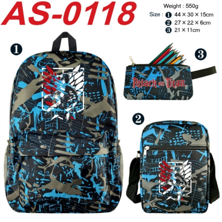 Shingeki no Kyojin Anime canvas backpack backpack+lunch bag+pencil case set 550g