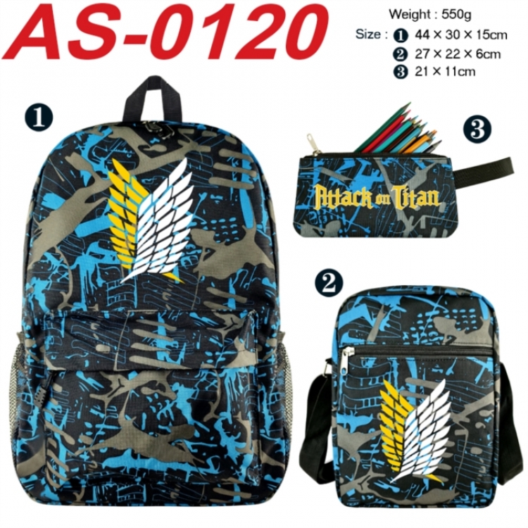 Shingeki no Kyojin Anime canvas backpack backpack+lunch bag+pencil case set 550g