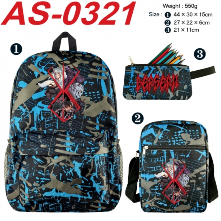 Berserk Anime canvas backpack backpack+lunch bag+pencil case set 550g