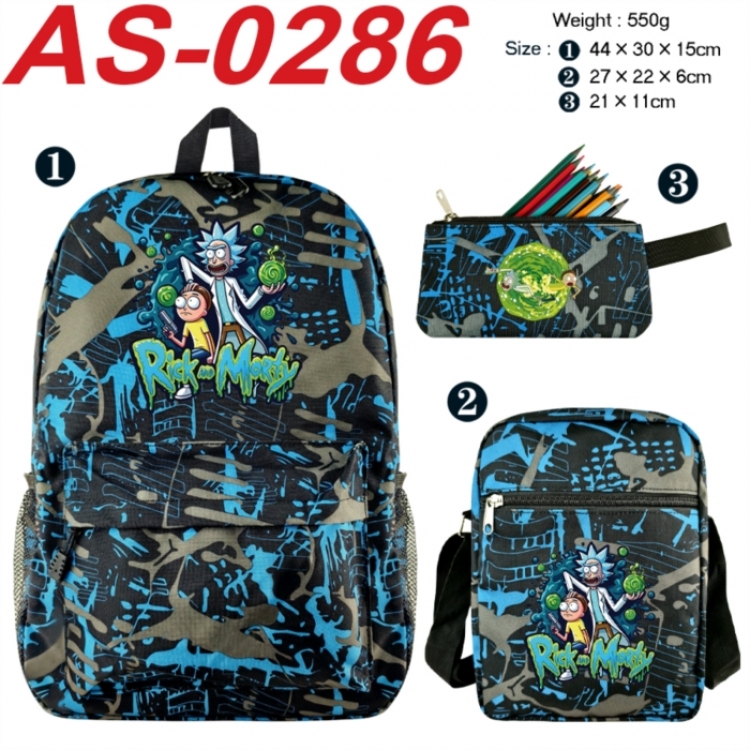 Rick and Morty Anime canvas backpack backpack+lunch bag+pencil case set 550g