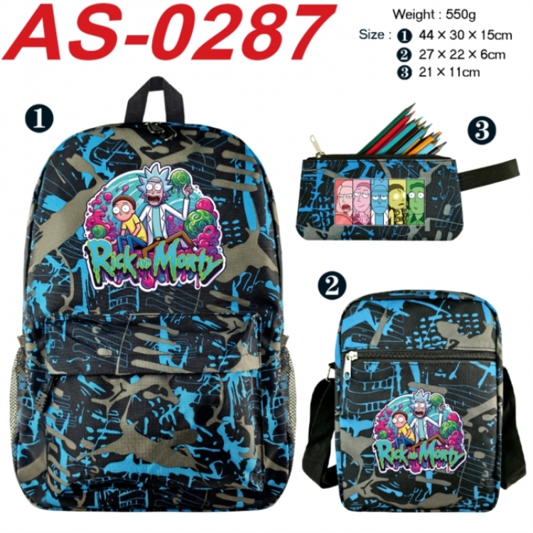 Rick and Morty Anime canvas backpack backpack+lunch bag+pencil case set 550g