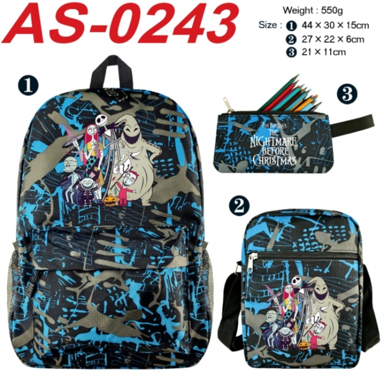 The Nightmare Before Christmas Anime canvas backpack backpack+lunch bag+pencil case set 550g