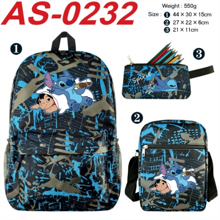 Lilo & Stitch Anime canvas backpack backpack+lunch bag+pencil case set 550g