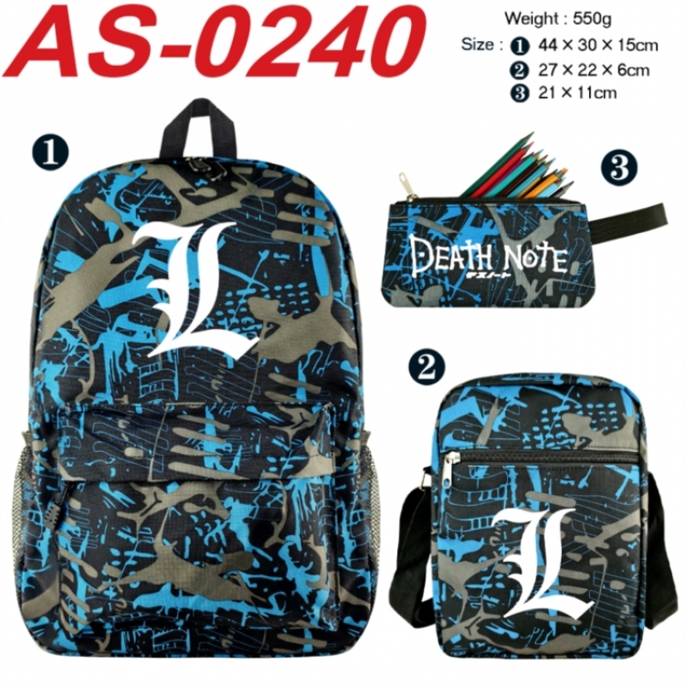Death note Anime canvas backpack backpack+lunch bag+pencil case set 550g