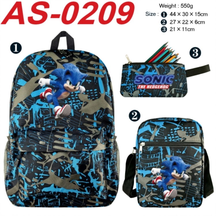 Sonic The Hedgehog Anime canvas backpack backpack+lunch bag+pencil case set 550g
