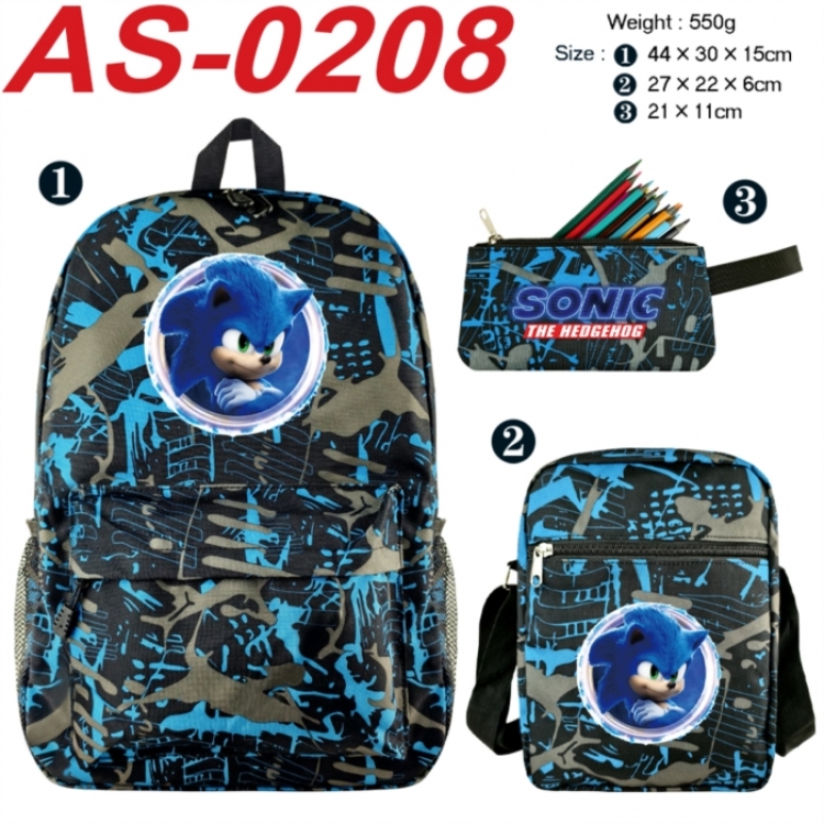 Sonic The Hedgehog Anime canvas backpack backpack+lunch bag+pencil case set 550g
