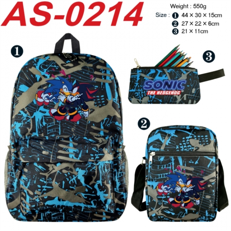 Sonic The Hedgehog Anime canvas backpack backpack+lunch bag+pencil case set 550g