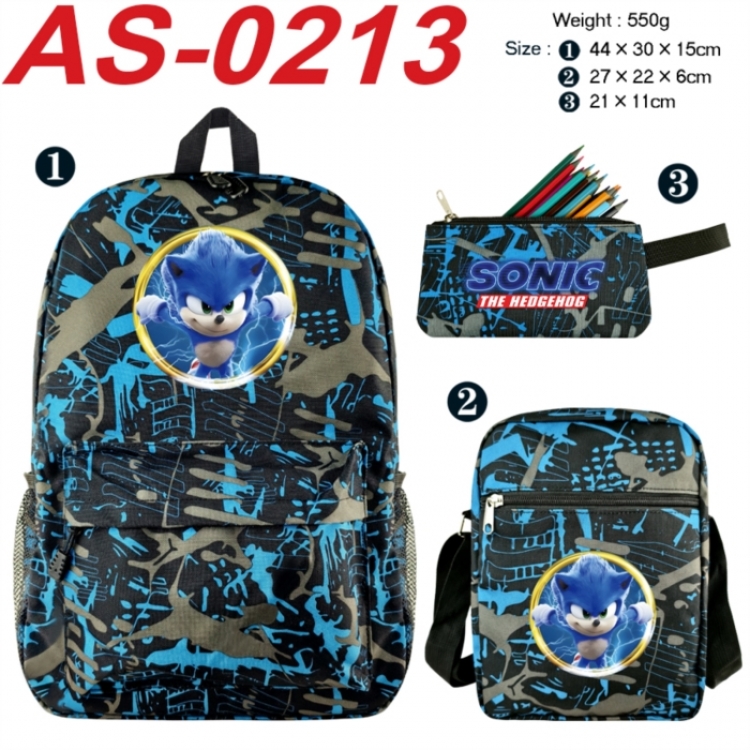 Sonic The Hedgehog Anime canvas backpack backpack+lunch bag+pencil case set 550g
