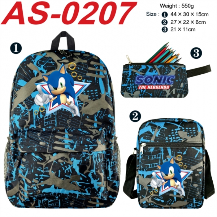 Sonic The Hedgehog Anime canvas backpack backpack+lunch bag+pencil case set 550g