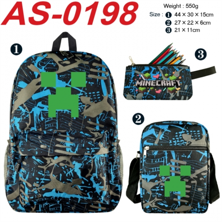 Minecraft Anime canvas backpack backpack+lunch bag+pencil case set 550g