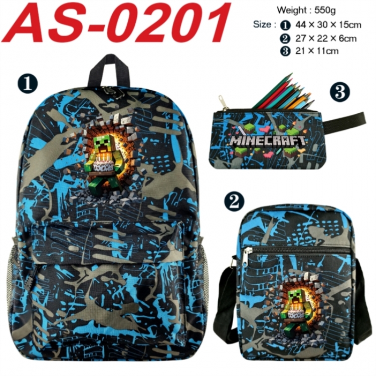 Minecraft Anime canvas backpack backpack+lunch bag+pencil case set 550g