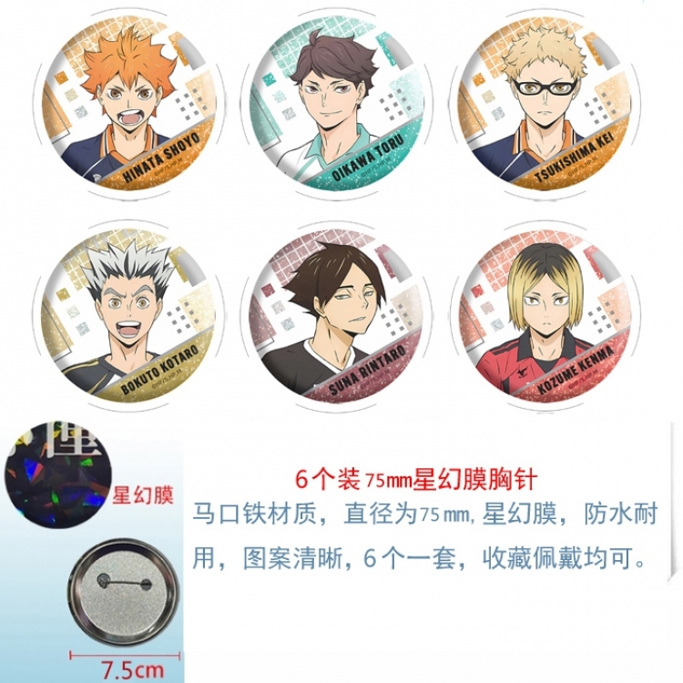 Haikyuu!! Anime Star Illusion Film Brooch Badge 75MM a set of 6