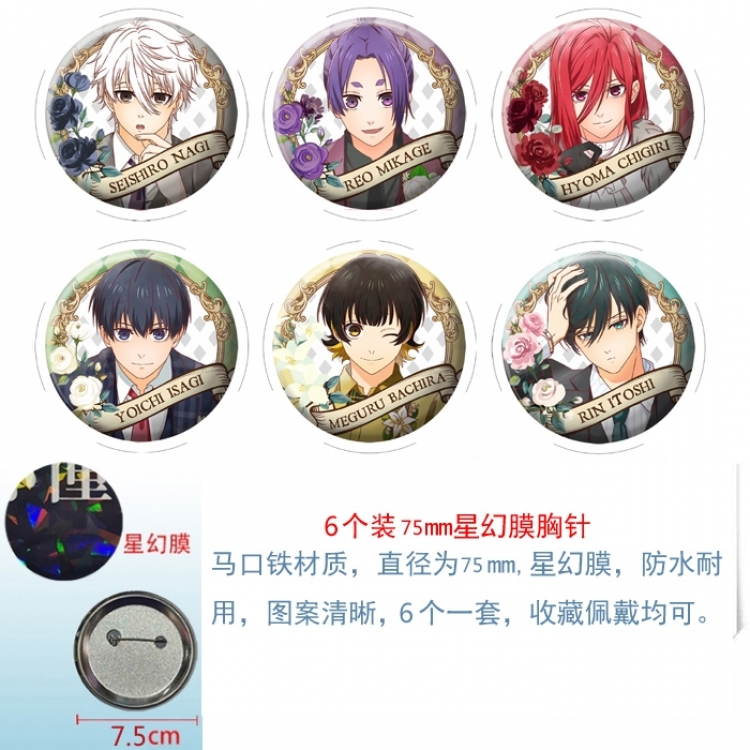 BLUE LOCK Anime Star Illusion Film Brooch Badge 75MM a set of 6