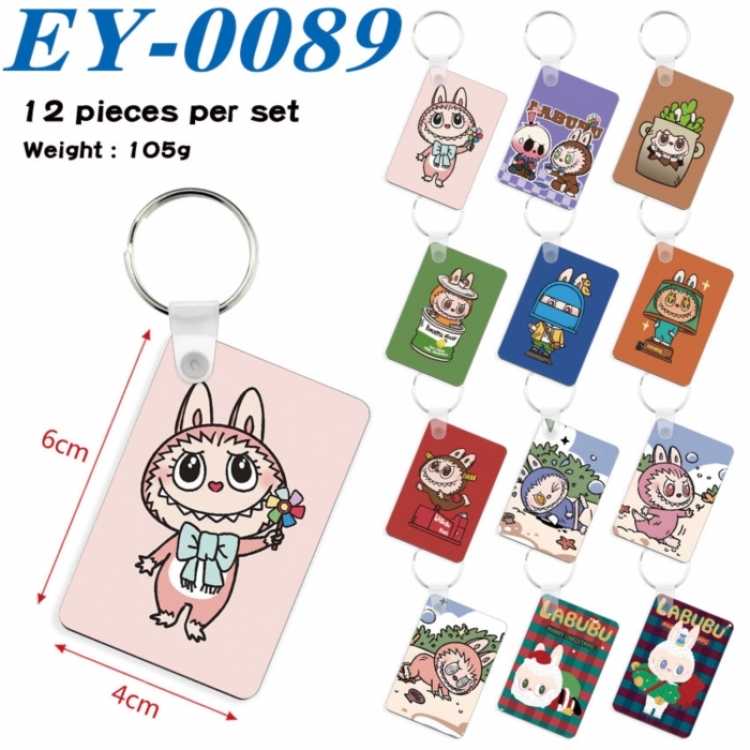 LABUBU Anime rectangular keychain pendant 6x4cm a set of 12  EY-0089