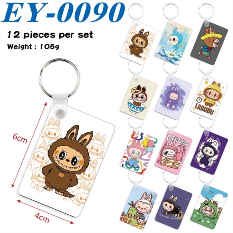 LABUBU Anime rectangular keychain pendant 6x4cm a set of 12  EY-0090