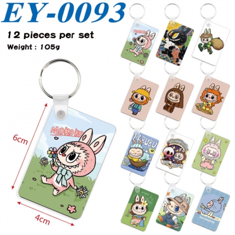 LABUBU Anime rectangular keychain pendant 6x4cm a set of 12 EY-0093