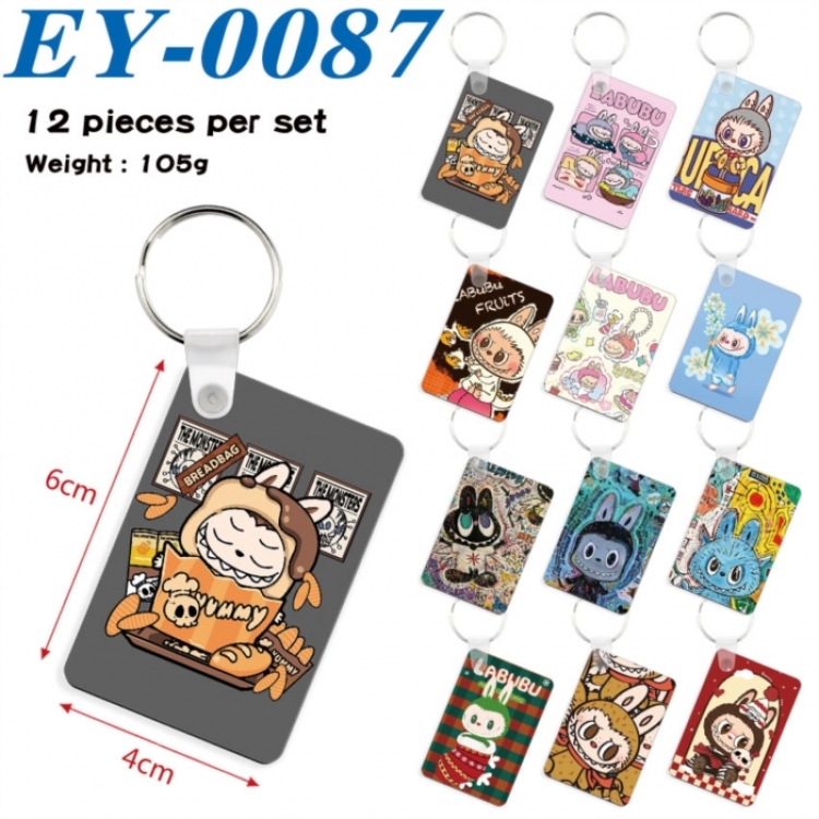 LABUBU Anime rectangular keychain pendant 6x4cm a set of 12 EY-0087
