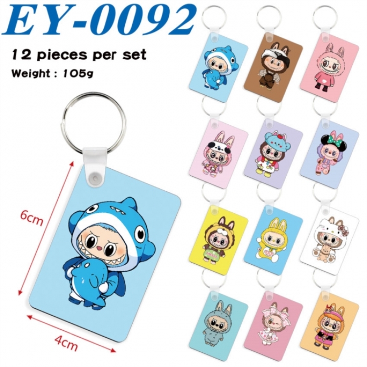 LABUBU Anime rectangular keychain pendant 6x4cm a set of 12 EY-0092