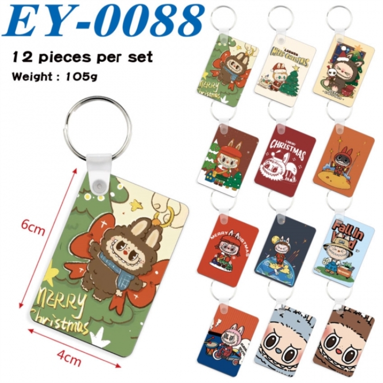 LABUBU Anime rectangular keychain pendant 6x4cm a set of 12 EY-0088